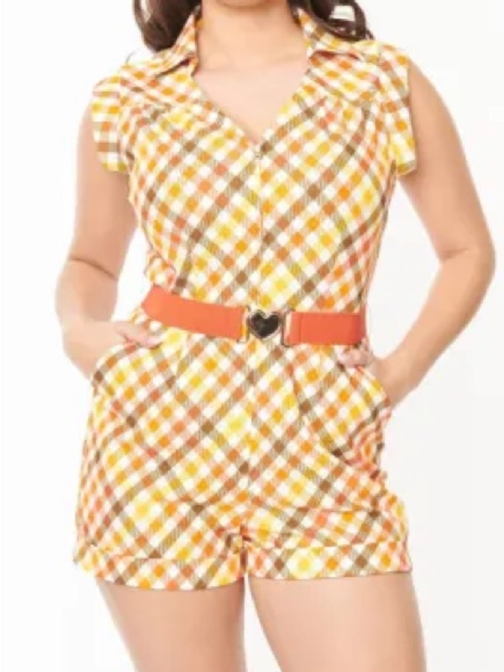 Smak Parlour 1970s Pumpkin Spice Gingham Romper 1XL/16 Hippie